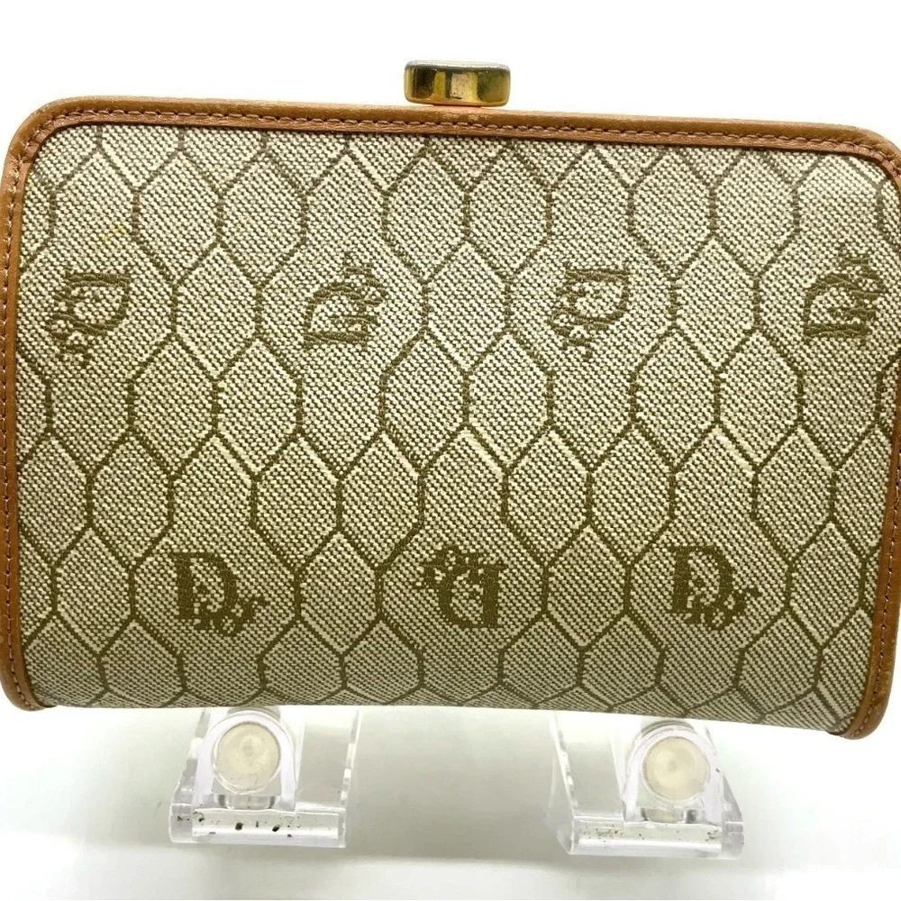 Christian Dior Honeycomb Beige PVC Mini Purse Coin Case